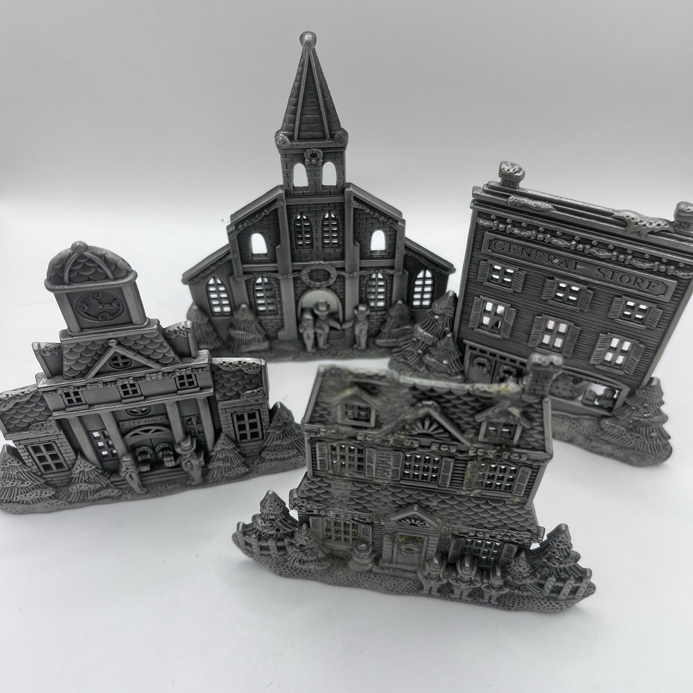 Vintage Pewter Christmas Village Votive Candle Holder Home For The Holidays 6"